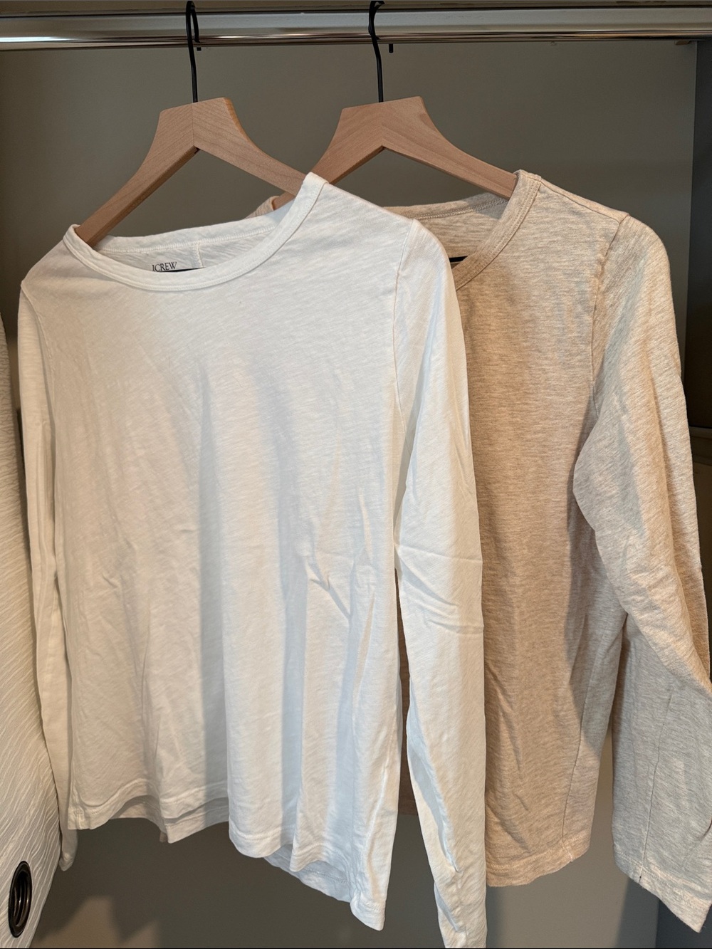 J. Crew Long-Sleeve Crewneck Tee Duo - White & Beige
